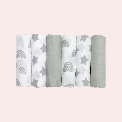 Baby Blankets Cloths Double Absorbent Infant Swaddling Wrap - 6 Pack (Star)