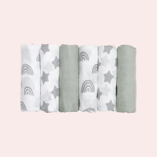 Baby Blankets Cloths Double Absorbent Infant Swaddling Wrap - 6 Pack (Star)