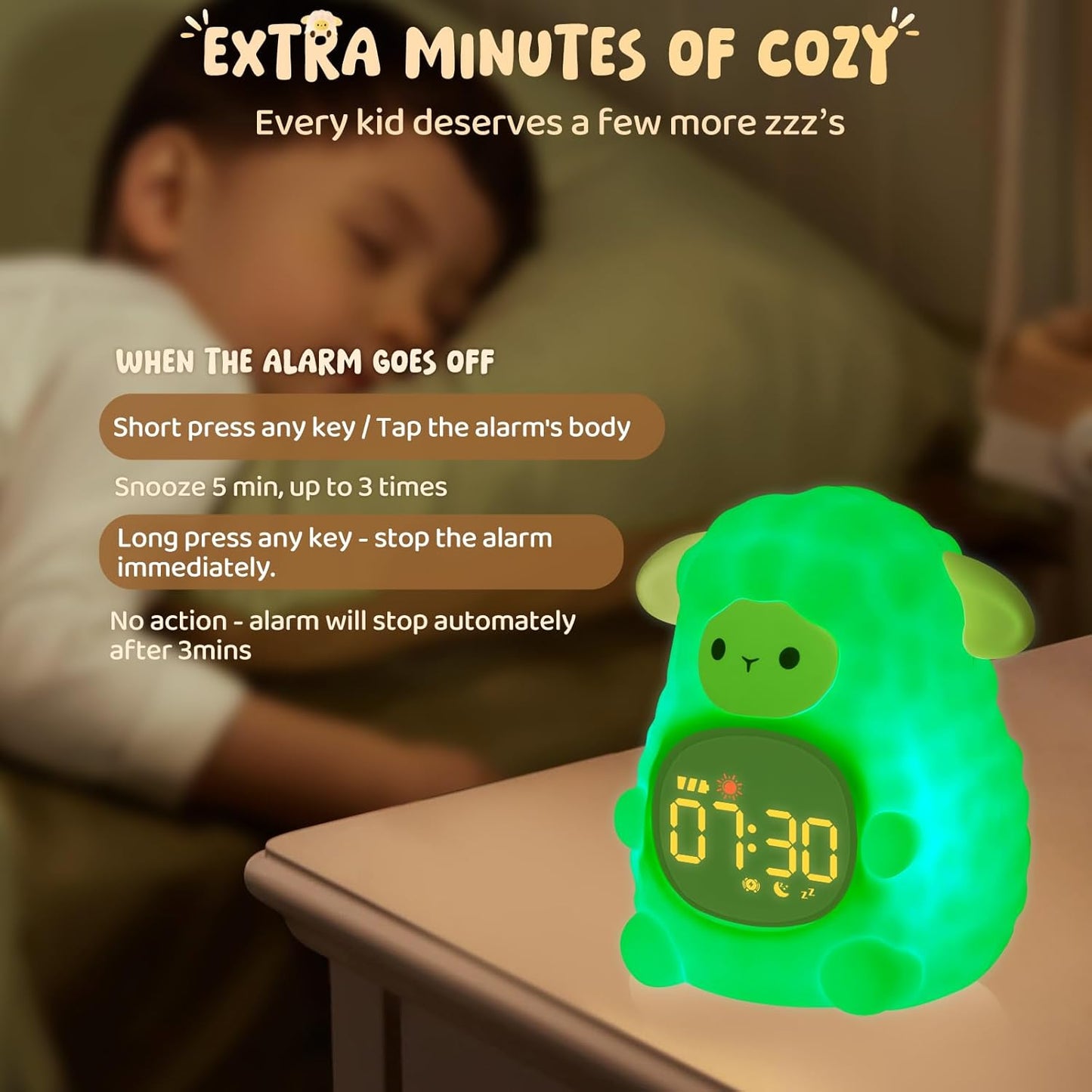 Sheep Alarm Clock with Night Light for Kids with Sleep Training and Sound Machine