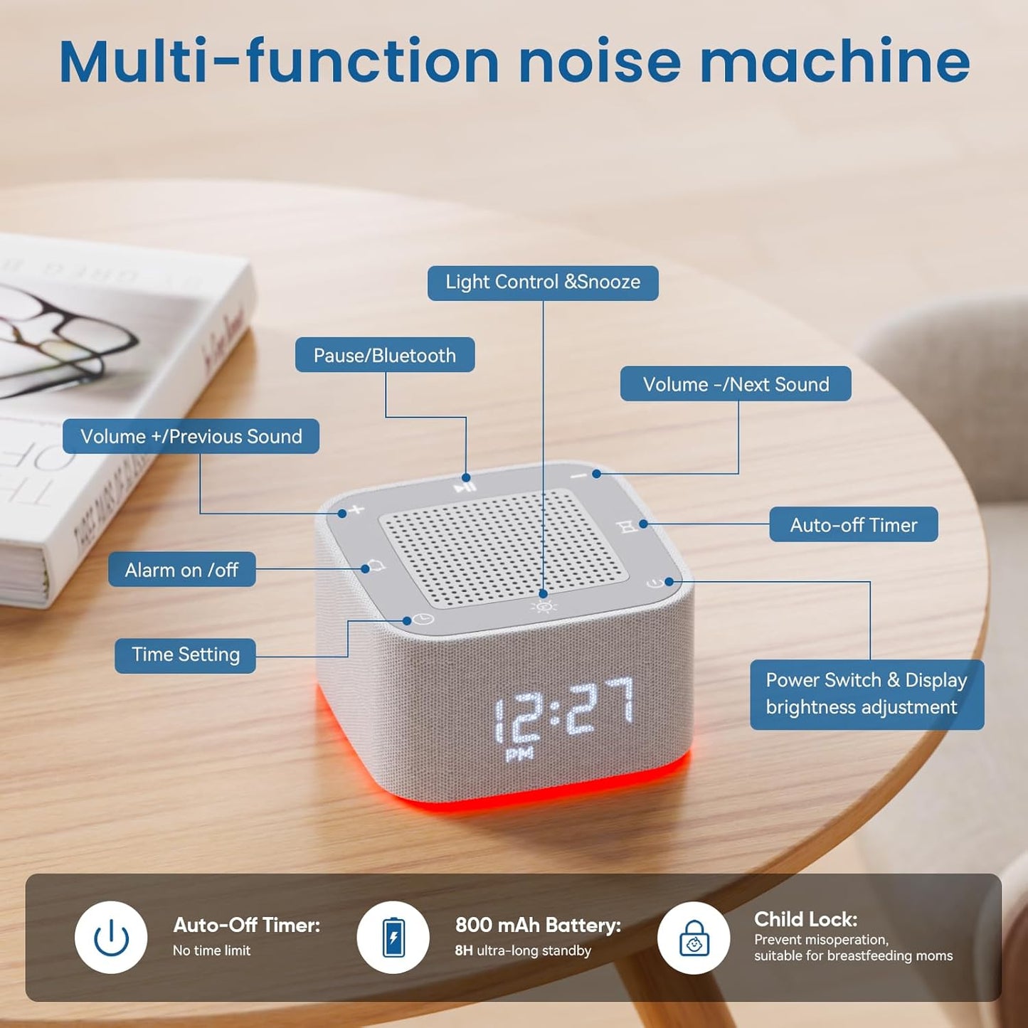 App Control White Noise Machine with Dimmable Clock