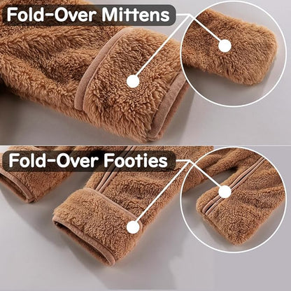 Newborn Baby Bear Outfit With Fold-Over Mittens and Footies