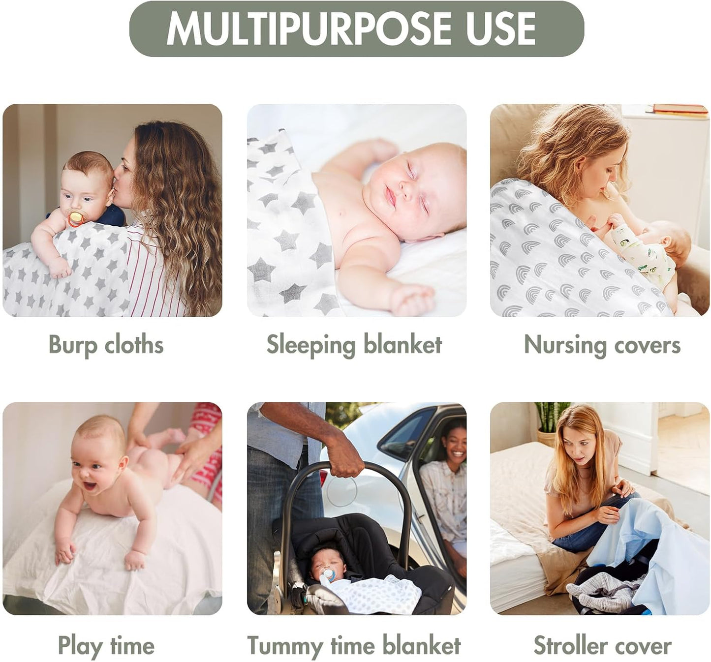 Baby Blankets Cloths Double Absorbent Infant Swaddling Wrap - 6 Pack (Star)