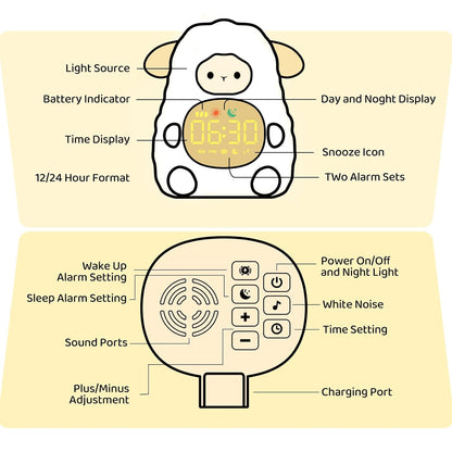 Sheep Alarm Clock with Night Light for Kids with Sleep Training and Sound Machine