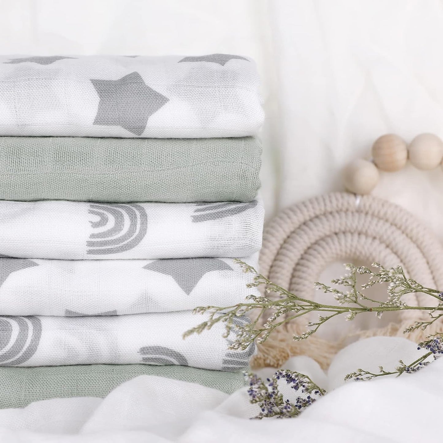 Baby Blankets Cloths Double Absorbent Infant Swaddling Wrap - 6 Pack (Star)