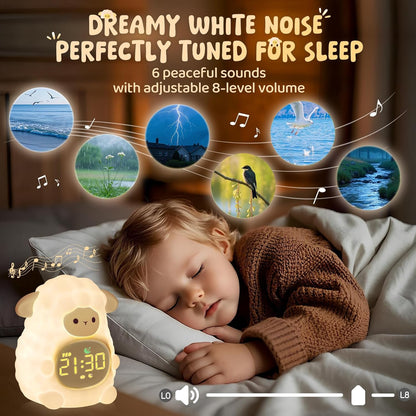 Sheep Alarm Clock with Night Light for Kids with Sleep Training and Sound Machine