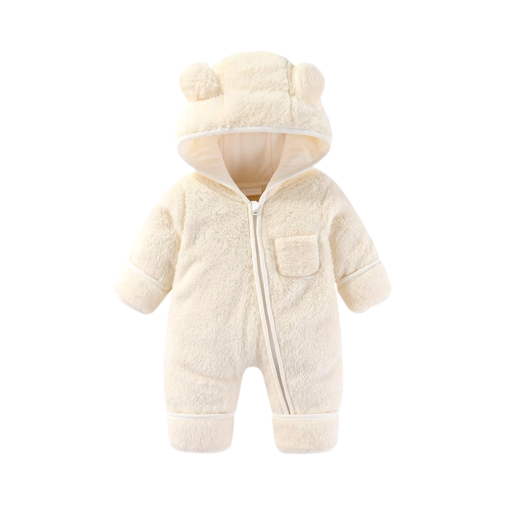 Newborn Baby Bear Outfit With Fold-Over Mittens and Footies