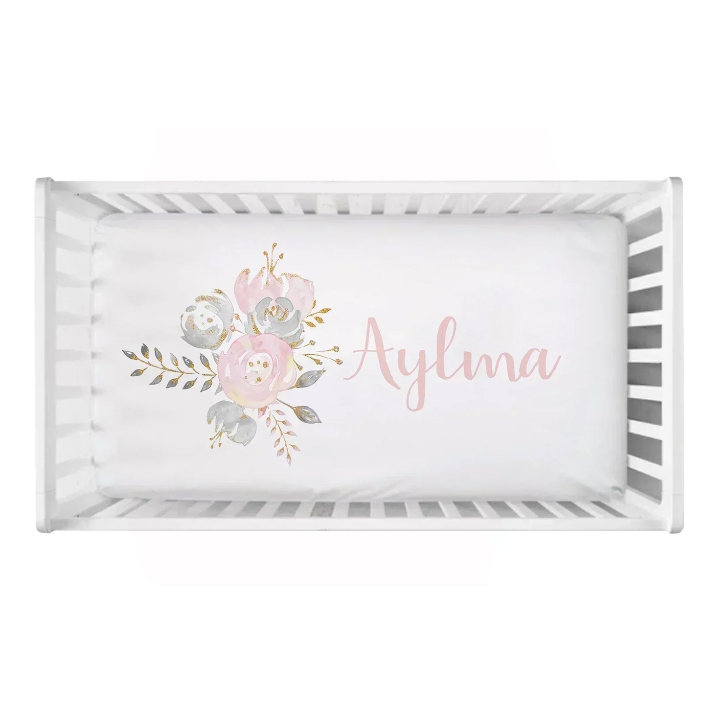 Personalized Name Blush Gold Floral Bedding Set